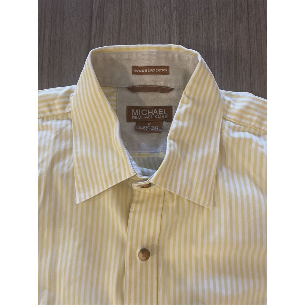 Michael Kors Men's Yellow Shirt Stripes Short Sleeve Pockets 100% Cotton‎ Size M - Picture 3 of 16